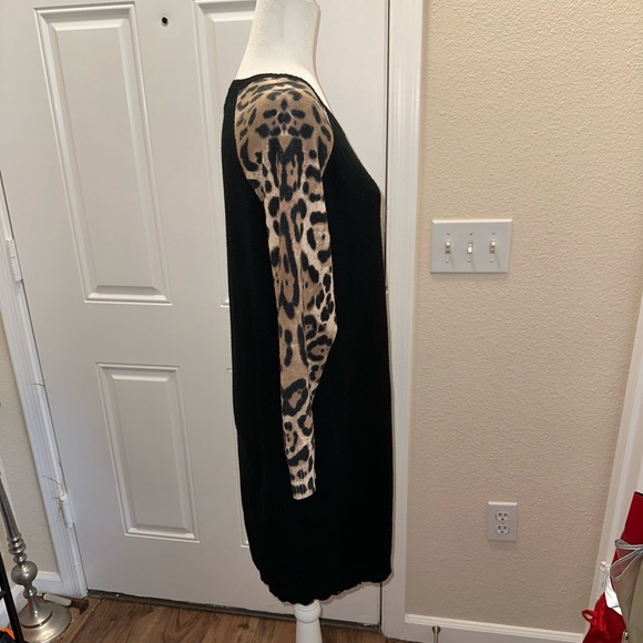 Black Leopard Animal Print Long Sleeve Sweater Dress size 1X - Picture 7 of 11